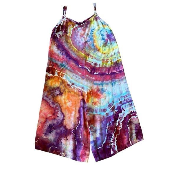 Hand Dyed Pants - HAND DYED wide leg crop spaghetti strap tie dye jumpsuit by Alaskan artisan XL